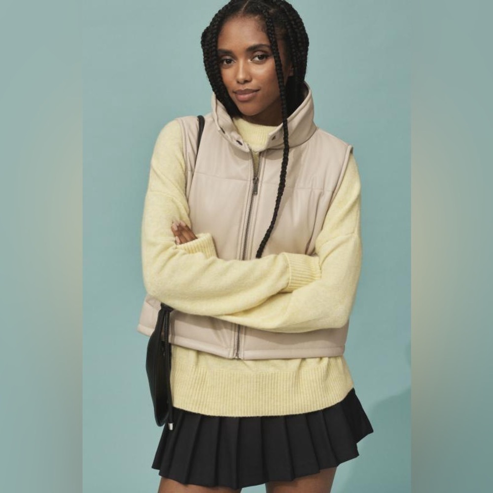 NWT! By Anthropologie Beige Faux-Leather Puffer Vest - Size L/XL 🧣
